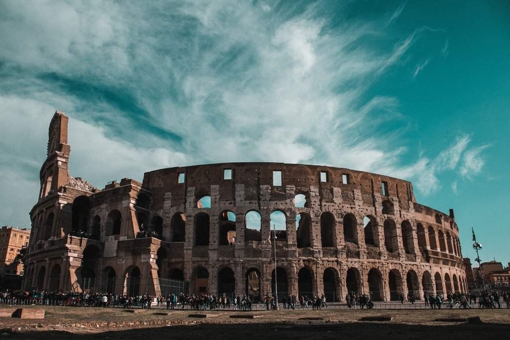 The Colosseum and historic center of Rome, Italy